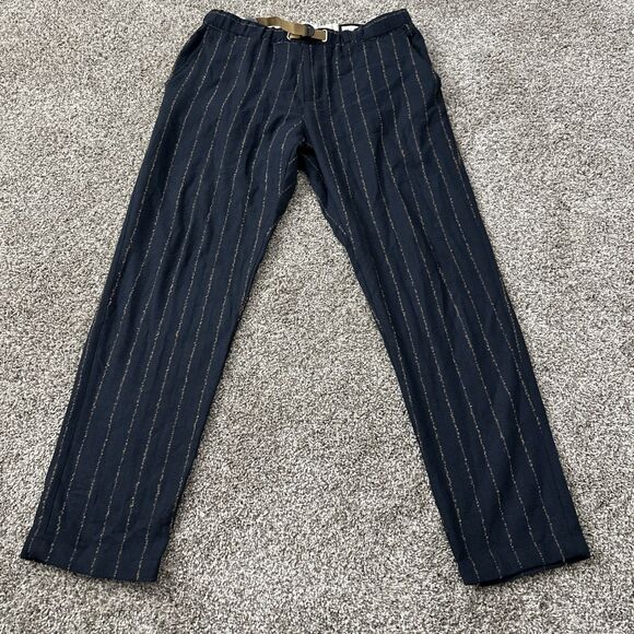 White Sand Waist Belt Trunk Pants Dark Blue Striped Men’s Size 50 Made In Italy - Picture 1 of 12
